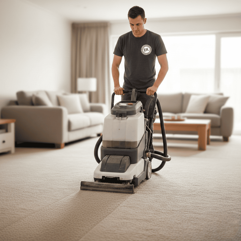 Professional carpet cleaner using equipment